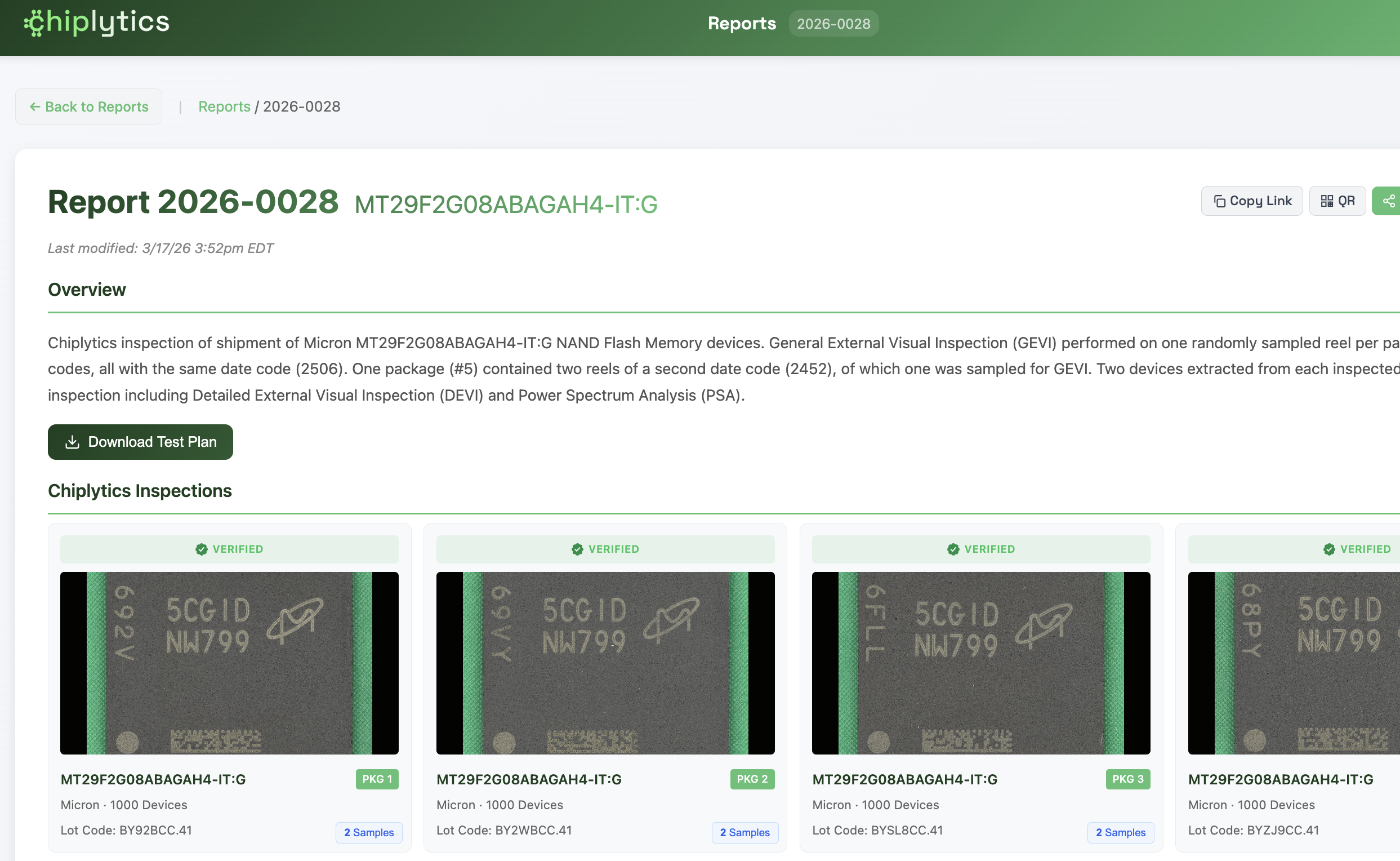 Example Chiplytics AS6171 inspection report